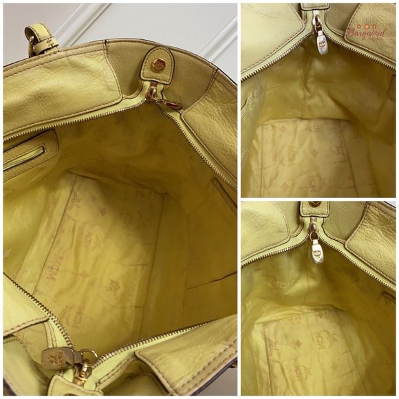 Authentic MCM Pale Yellow Textured Leather Two Way Tote Shoulder/Crossbody Bag - Picture 9 of 12
